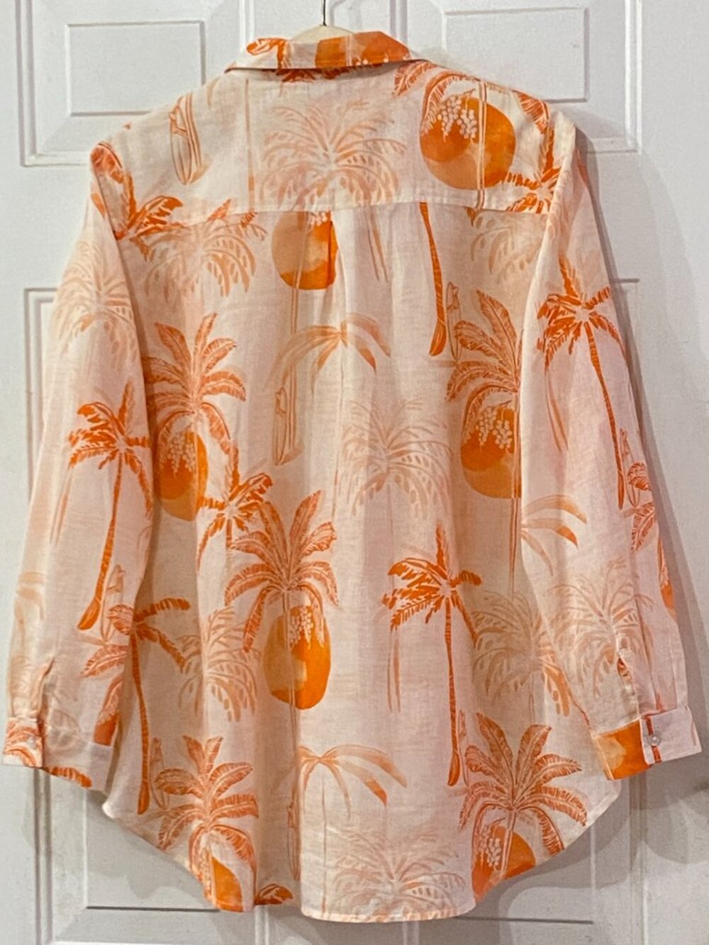 Haute Hippie Sz XL Womens Blouse Button Up Shirt Long Sleeve Orange Tropical - Picture 6 of 9